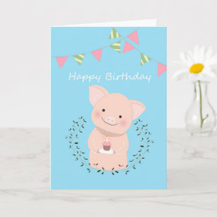 Cute Gris som har Cupkaka Grattis på födelsedagen Kort