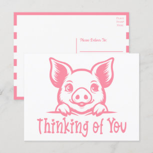 Cute Gris tänker på dig, miss You, Rosa Piglet Hi Vykort