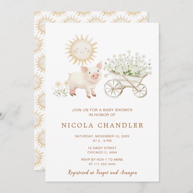 Cute Gris Wheelbarrow Baby Shower Inbjudningar (Fram/baksida)