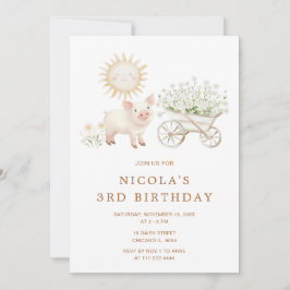 Cute Gris Wheelbarrow Födelsedagsfest Inbjudningar