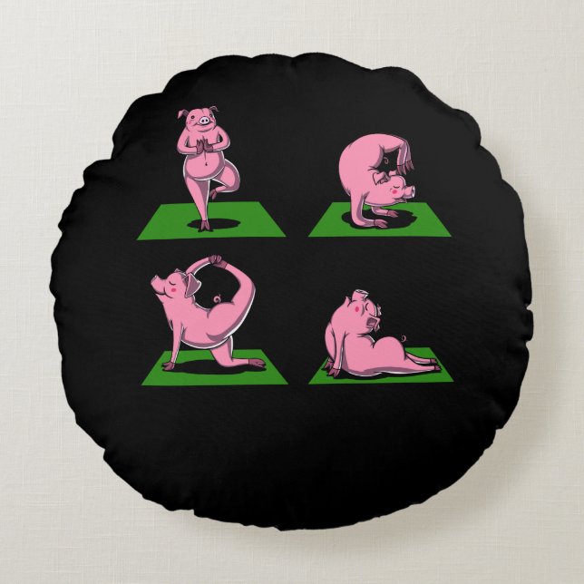 Cute Gris Yoga Poses Funny Boskap Rund Kudde (Framsidan)