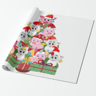 Cute Grisar och får Julgran Presentpapper