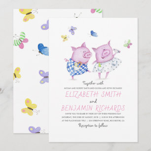 Cute Grisar par Elegant och Romantic Bröllop Inbjudningar