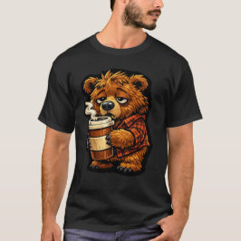 Cute Grizzly Bear Coffee Lover Funny Coffee Design T Shirt