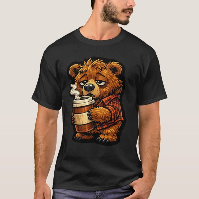 Cute Grizzly Bear Coffee Lover Funny Coffee Design T Shirt (Framsida)