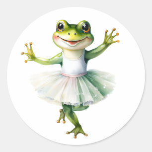 Cute groda ballerina dansballet. runt klistermärke