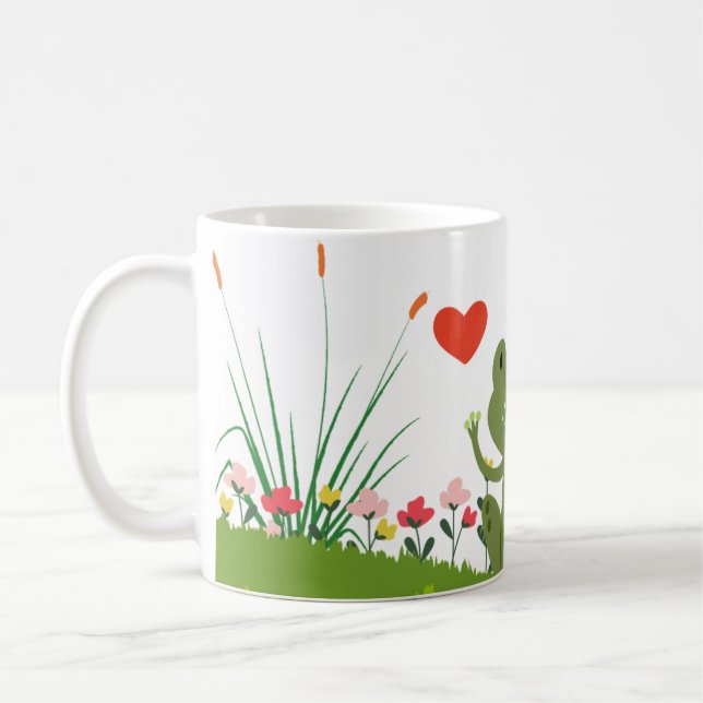 Cute groda-kaffe/te-mugg med hjärta och blommor kaffemugg (Vänster)