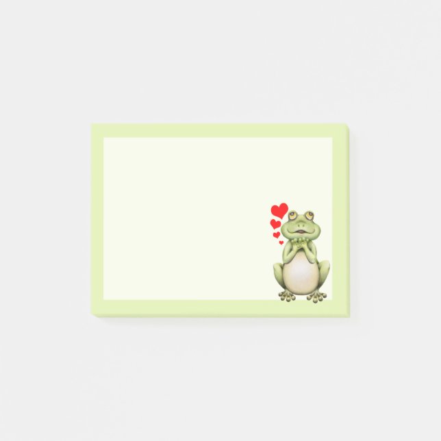 Cute groda Kärlek Teckning Grönt Post-it Block (Framsida)
