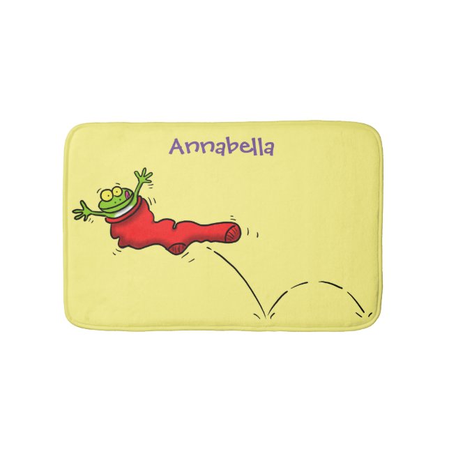 Cute grog i en röd sockhoppande tecknad badrumsmatta (Framsidan)