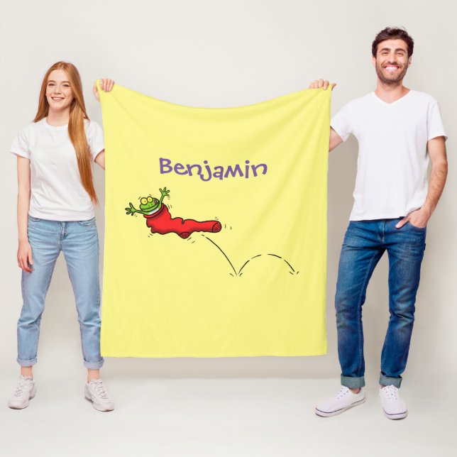 Cute grog i en röd sockhoppande tecknad fleecefilt (På plats)