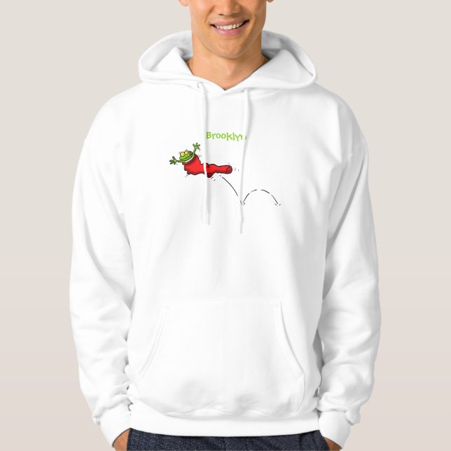 Cute grog i en röd sockhoppande tecknad hoodie (Framsida)