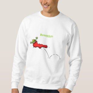 Cute grog i en röd sockhoppande tecknad lång ärmad tröja