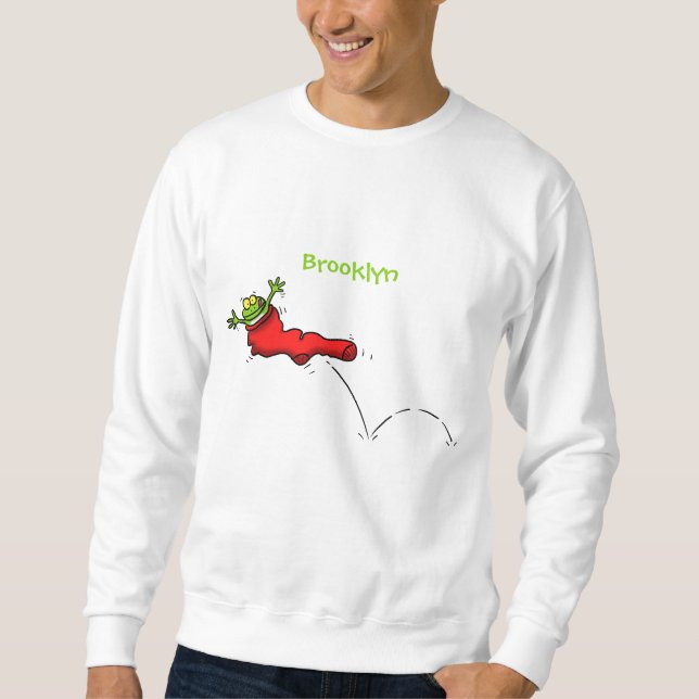 Cute grog i en röd sockhoppande tecknad lång ärmad tröja (Framsida)