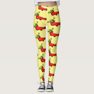 Cute grog i en röd sockhoppande tecknad leggings