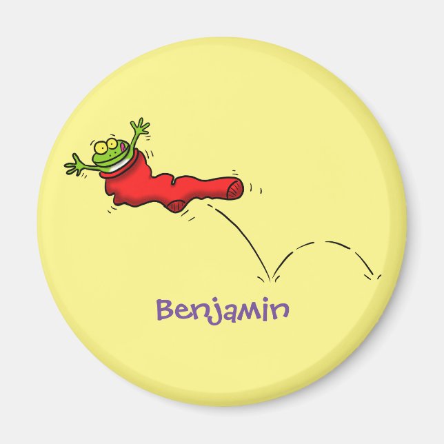 Cute grog i en röd sockhoppande tecknad magnet (Framsidan)