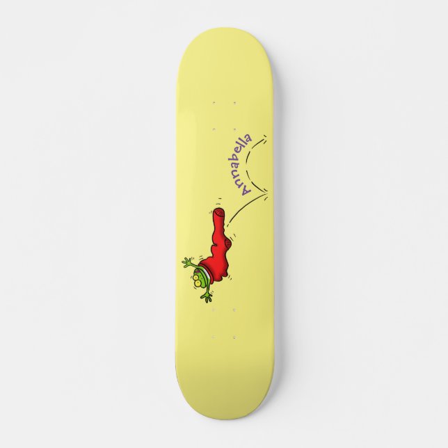 Cute grog i en röd sockhoppande tecknad mini skateboard bräda 18,5 cm (Framsida)