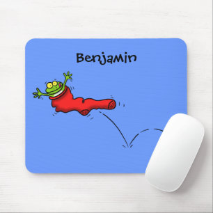 Cute grog i en röd sockhoppande tecknad musmatta