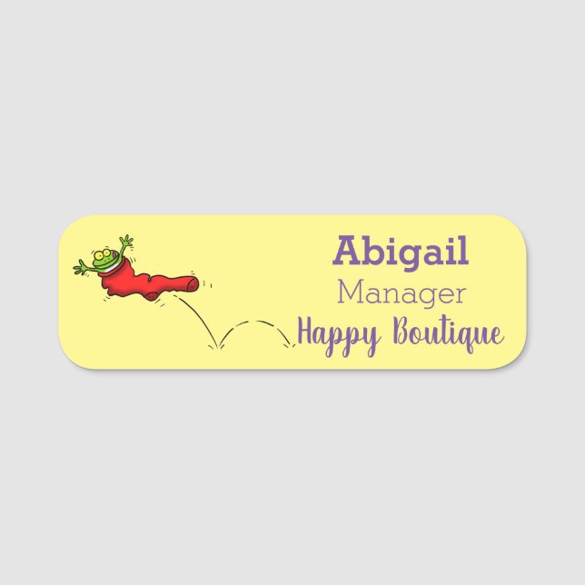 Cute grog i en röd sockhoppande tecknad namnbricka (Framsida)