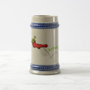 Cute grog i en röd sockhoppande tecknad sejdel