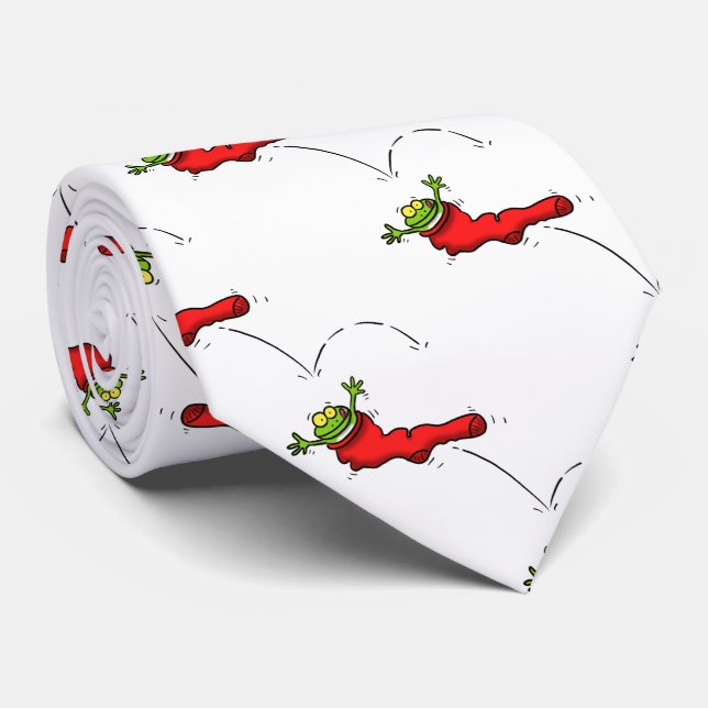 Cute grog i en röd sockhoppande tecknad slips (Rullad)