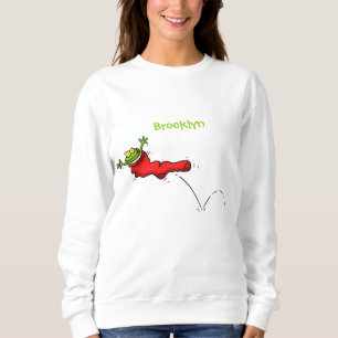 Cute grog i en röd sockhoppande tecknad t shirt