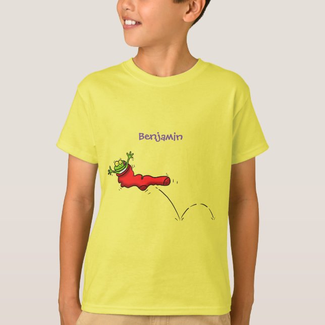 Cute grog i en röd sockhoppande tecknad t shirt (Framsida)