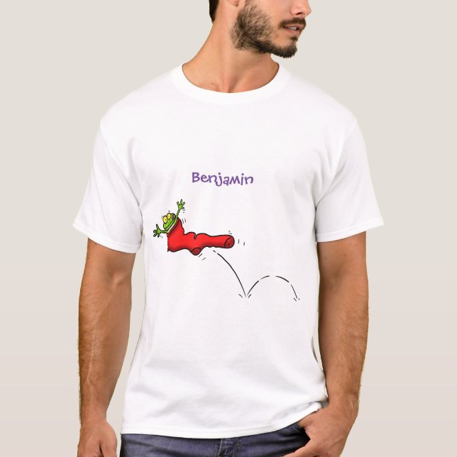 Cute grog i en röd sockhoppande tecknad t shirt (Framsida)