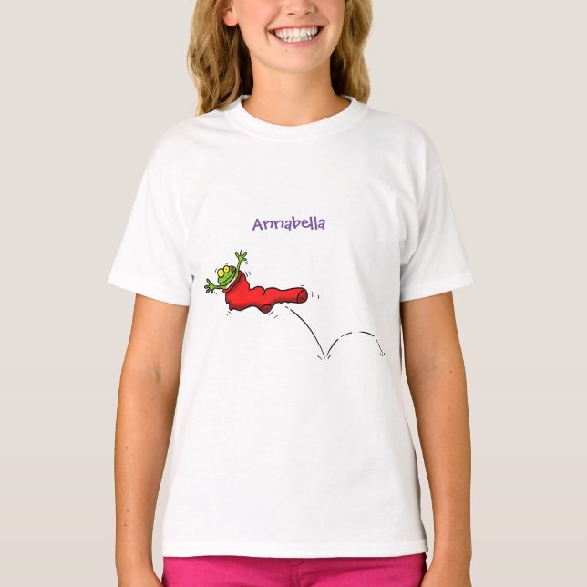 Cute grog i en röd sockhoppande tecknad t shirt (Framsida)