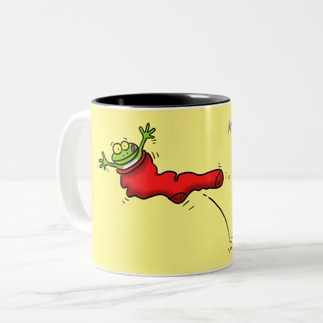 Cute grog i en röd sockhoppande tecknad Två-Tonad mugg (Framsida vänster)