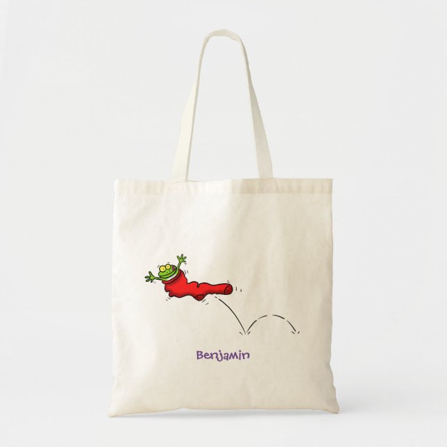 Cute grog i en röd sockhoppande tecknad tygkasse (Framsidan)