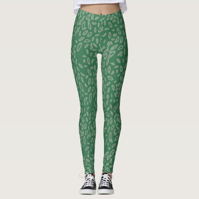 Cute grönt abstrakt mönster leggings (Framsida)