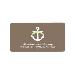 Cute Grönt Anchor och Ribbon Nautical Baby Shower Adressetikett