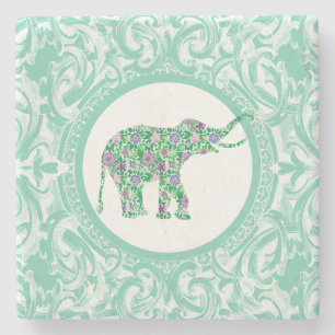Cute Grönt and Lila Blommigt Elephant Stenunderlägg