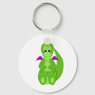 Cute Grönt and Lila Dragon Nyckelring