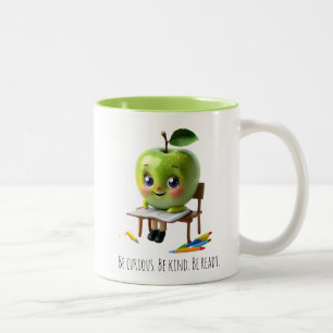 Cute Grönt Apple Student - Var Nyfiken offertdesig Två-Tonad Mugg