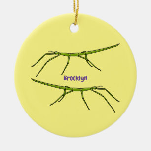 Cute grönt är insekter med lycklig ansikte tecknad julgransprydnad keramik
