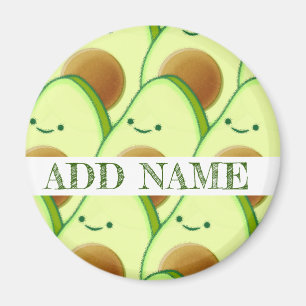 Cute Grönt Avocado allt över Teckning-eget namn Magnet