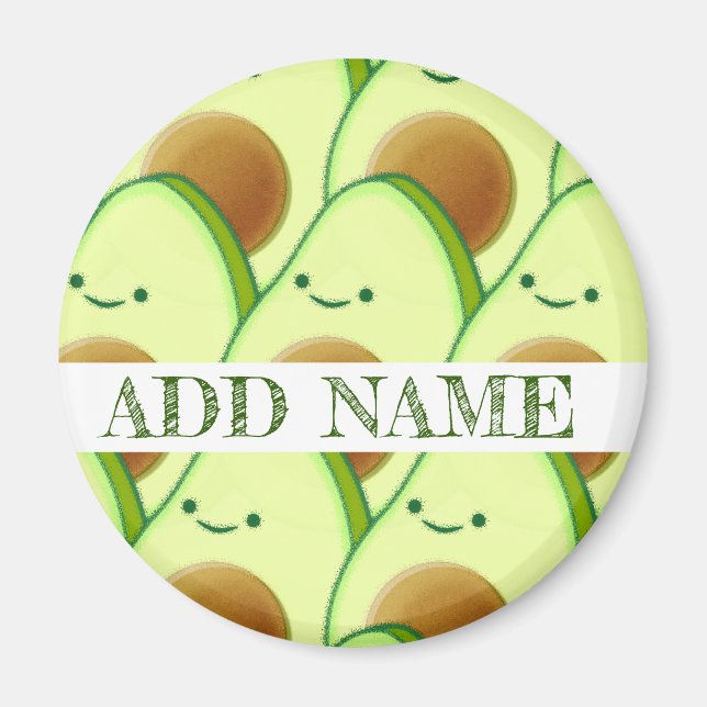 Cute Grönt Avocado allt över Teckning-eget namn Magnet (Framsidan)
