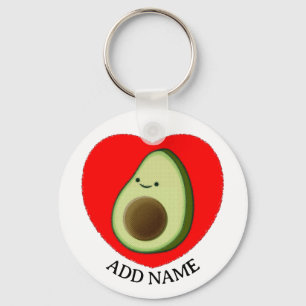 Cute Grönt Avocado i Red Heart-eget namn Nyckelring