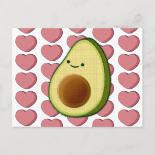 Cute Grönt Avocado i Röda hjärtats Valentineser Vykort