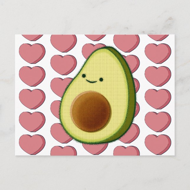 Cute Grönt Avocado i Röda hjärtats Valentineser Vykort (Framsida)