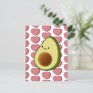 Cute Grönt Avocado i Röda hjärtats Valentineser Vykort