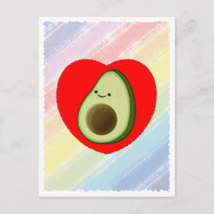 Cute Grönt Avocado Tecknad i rött hjärta Vykort