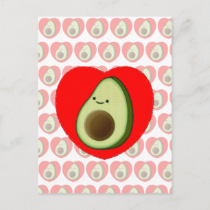 Cute Grönt Avocado Tecknad i rött hjärta Vykort