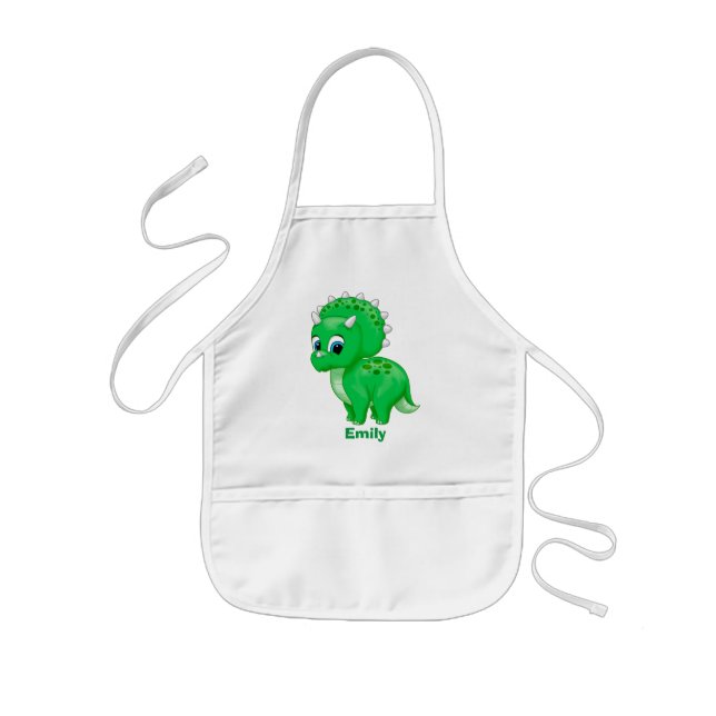 Cute Grönt Baby Triceratops Dinosaur Barnförkläde (Framsidan)
