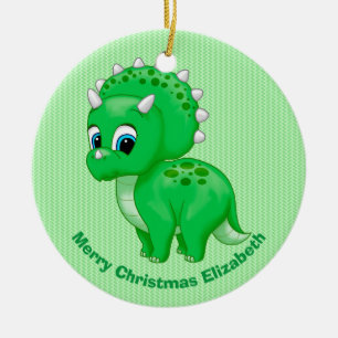 Cute Grönt Baby Triceratops Dinosaur Julgransprydnad Keramik