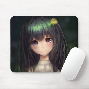 Cute Grönt Black Hair Manga Girl Waifu Kawaï Anime Musmatta