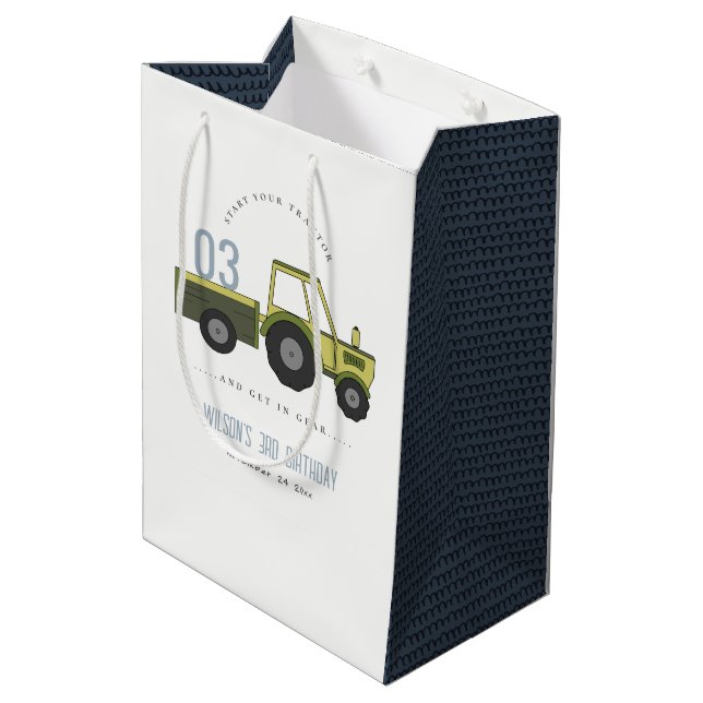 Cute Grönt Blue Farm Tractor Kids any Age Birday (Baksidan Vinklad)