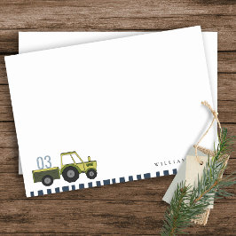 Cute Grönt Blue Farm Tractor Kids any Age Birday Anteckningskort