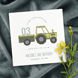 Cute Grönt Blue Farm Tractor Kids any Age Birday Pappersservett